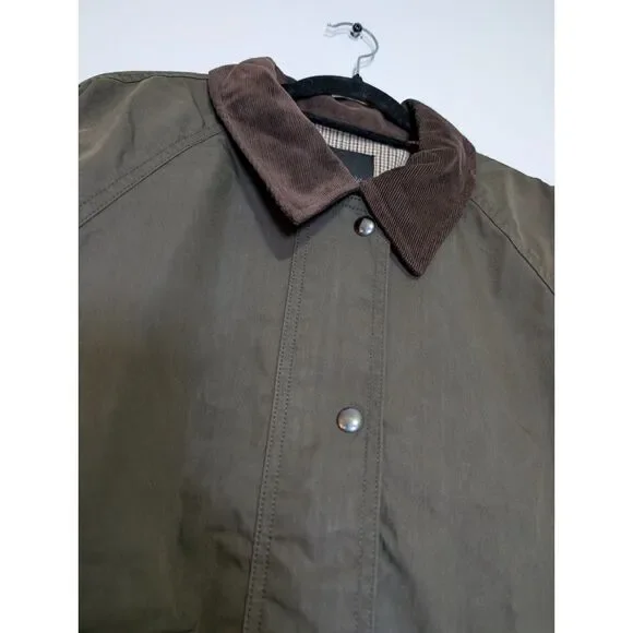 Madewell Waxed Cotton Barn Jacket Corduroy Collar Utility Coat Olive XL NWT - Picture 8 of 16